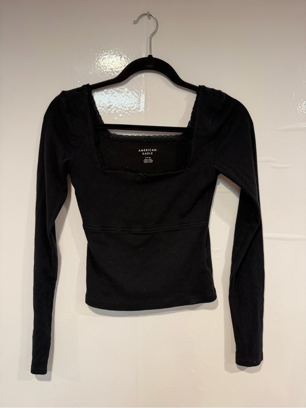 American Eagle Outfitters Black Long-Sleeve Square Neck Top